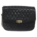 BALLY Chain Shoulder Bag Leather Black Gold Auth 118600-13