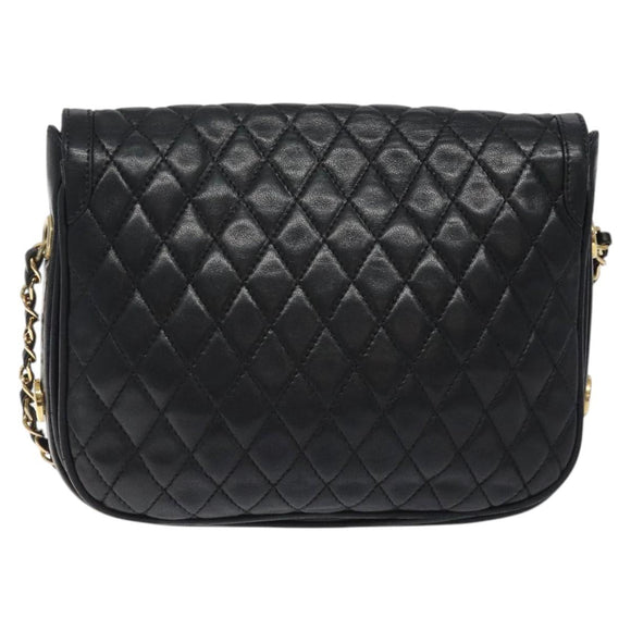 BALLY Chain Shoulder Bag Leather Black Gold Auth 118600