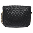 BALLY Chain Shoulder Bag Leather Black Gold Auth 118600-2