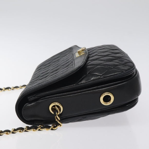 BALLY Chain Shoulder Bag Leather Black Gold Auth 118600