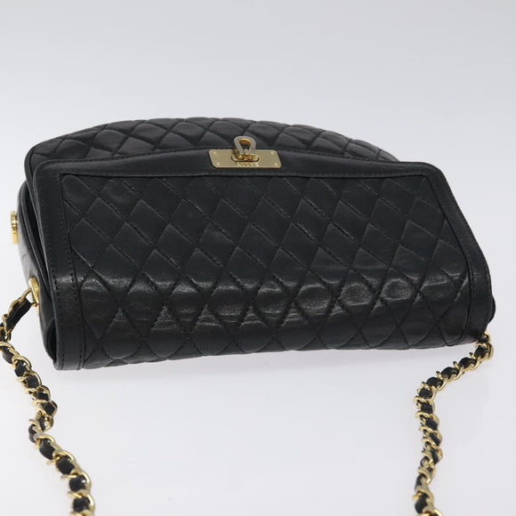 BALLY Chain Shoulder Bag Leather Black Gold Auth 118600