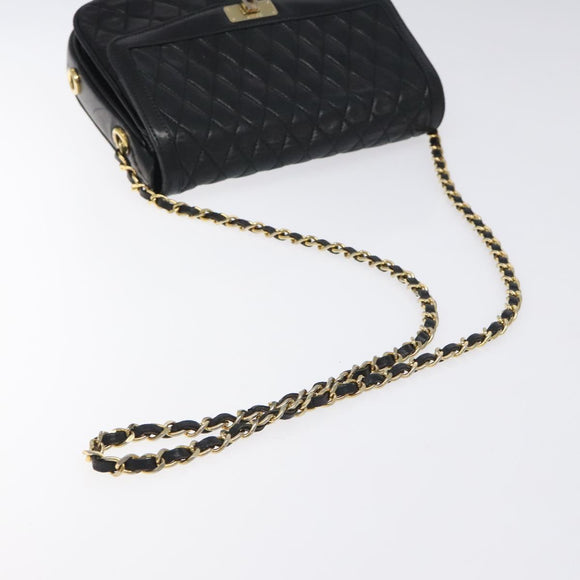 BALLY Chain Shoulder Bag Leather Black Gold Auth 118600