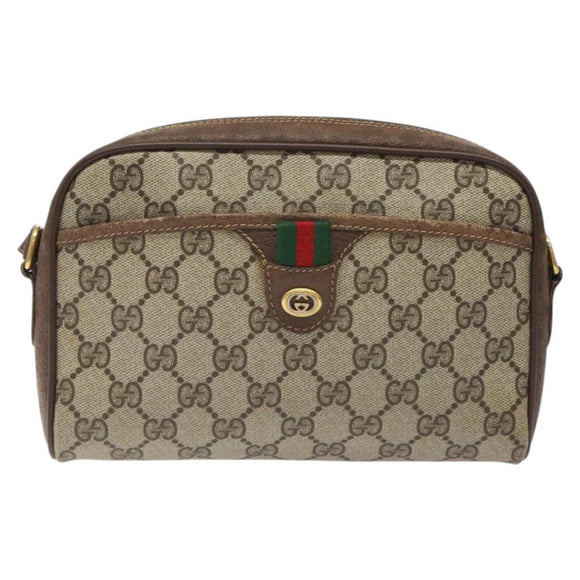 GUCCI GG Supreme Web Sherry Line Shoulder Bag PVC Beige 116 02 089 Auth 118603