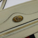 GUCCI Sherry Line Shoulder Bag Leather White Red Navy 517350 Auth 118604-14