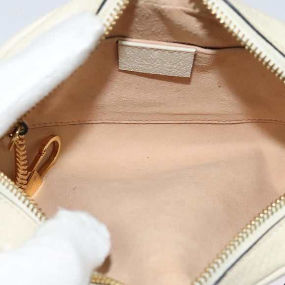 GUCCI Sherry Line Shoulder Bag Leather White Red Navy 517350 Auth 118604