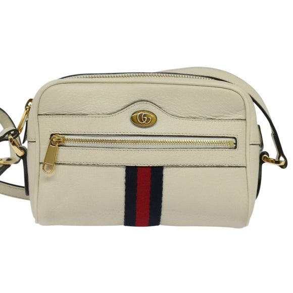 GUCCI Sherry Line Shoulder Bag Leather White Red Navy 517350 Auth 118604