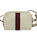 GUCCI Sherry Line Shoulder Bag Leather White Red Navy 517350 Auth 118604-3