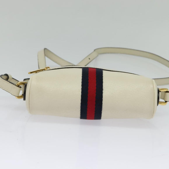 GUCCI Sherry Line Shoulder Bag Leather White Red Navy 517350 Auth 118604