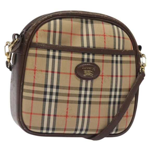 Burberrys Nova Check Shoulder Bag Canvas Beige Gold Auth 118605