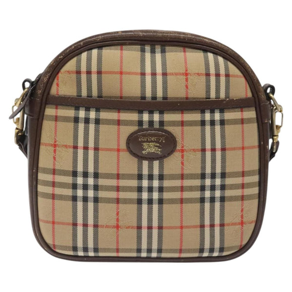 Burberry Nova Check Umhängetasche Canvas Beige Gold Auth 118605