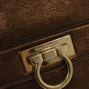 Salvatore Ferragamo Gancini Sofia Hand Bag Leather 2way Brown Gold Auth 118607-17