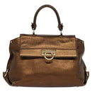 Salvatore Ferragamo Gancini Sofia Hand Bag Leather 2way Brown Gold Auth 118607-13