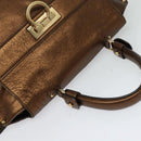 Salvatore Ferragamo Gancini Sofia Hand Bag Leather 2way Brown Gold Auth 118607-6