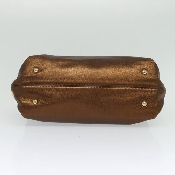 Salvatore Ferragamo Gancini Sofia Hand Bag Leather 2way Brown Gold Auth 118607