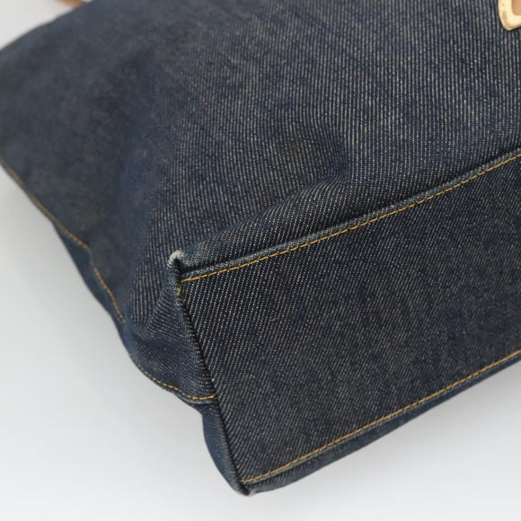 Christian Dior Tote Bag Denim Navy Gold Auth 118610