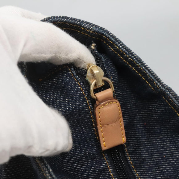 Christian Dior Tote Bag Denim Navy Gold Auth 118610