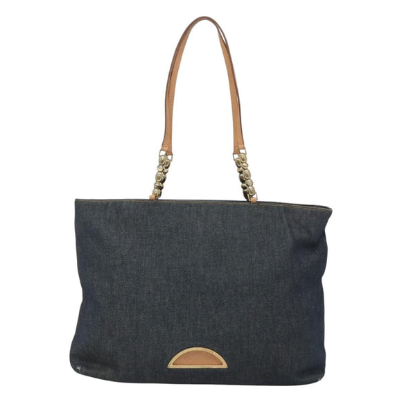 Christian Dior Tote Bag Denim Navy Gold Auth 118610