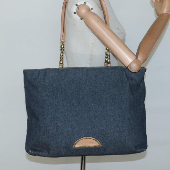 Christian Dior Tote Bag Denim Navy Gold Auth 118610