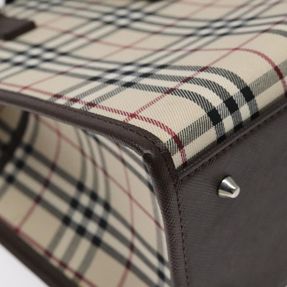 BURBERRY Nova Check Hand Bag Canvas Beige Silver Auth 118612