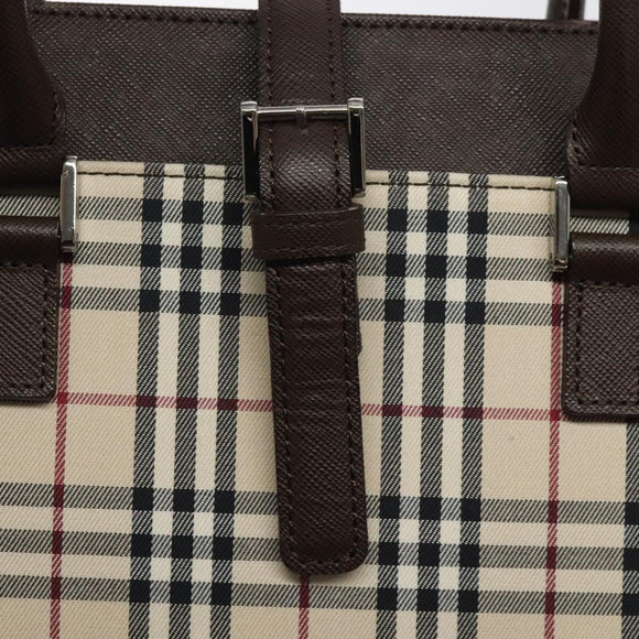 BURBERRY Nova Check Hand Bag Canvas Beige Silver Auth 118612