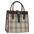 BURBERRY Nova Check Hand Bag Canvas Beige Silver Auth 118612-1