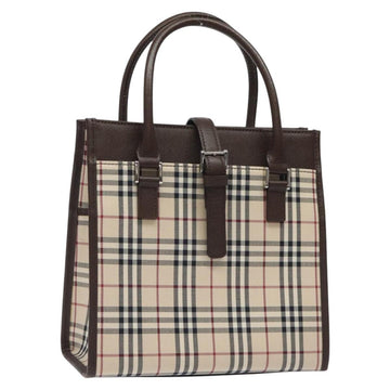 BURBERRY Nova Check Hand Bag Canvas Beige Silver Auth 118612