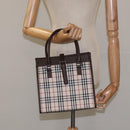BURBERRY Nova Check Hand Bag Canvas Beige Silver Auth 118612-21