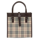 BURBERRY Nova Check Hand Bag Canvas Beige Silver Auth 118612-13