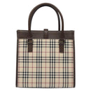 BURBERRY Nova Check Hand Bag Canvas Beige Silver Auth 118612-2