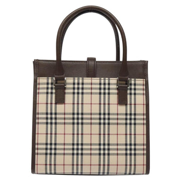 BURBERRY Nova Check Hand Bag Canvas Beige Silver Auth 118612 - 0