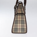 BURBERRY Nova Check Hand Bag Canvas Beige Silver Auth 118612-3