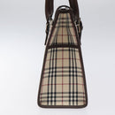BURBERRY Nova Check Hand Bag Canvas Beige Silver Auth 118612-4