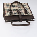 BURBERRY Nova Check Hand Bag Canvas Beige Silver Auth 118612-6