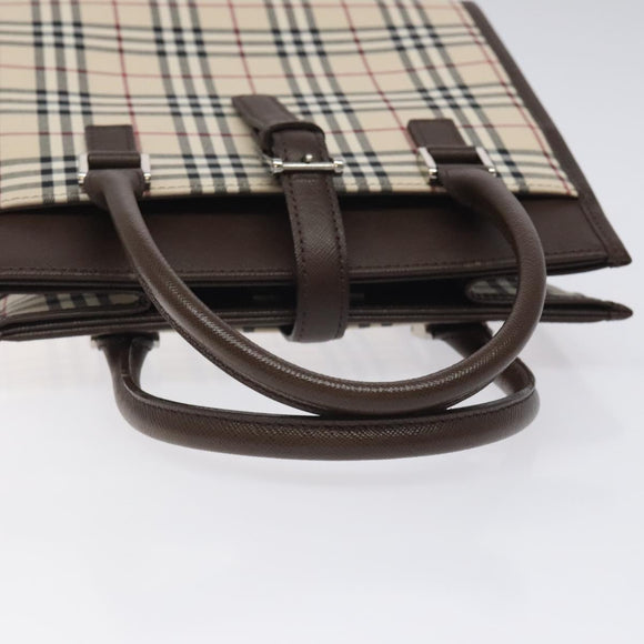 BURBERRY Nova Check Hand Bag Canvas Beige Silver Auth 118612