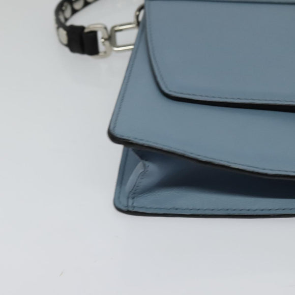 PRADA Shoulder Bag Leather Light Blue Silver Auth 118618