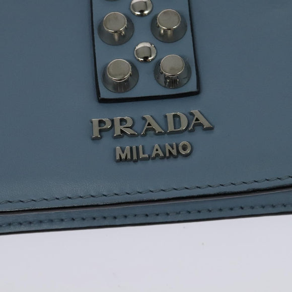 PRADA Schultertasche Leder Hellblau Silber Auth 118618