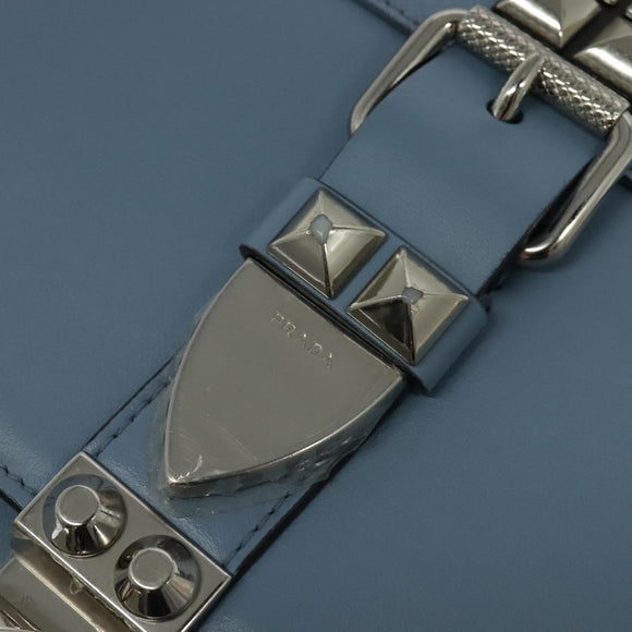 PRADA Shoulder Bag Leather Light Blue Silver Auth 118618
