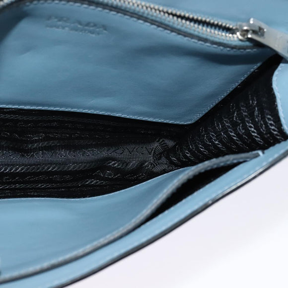 PRADA Shoulder Bag Leather Light Blue Silver Auth 118618