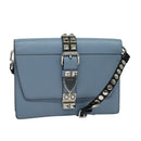 PRADA Schultertasche Leder Hellblau Silber Auth 118618-1
