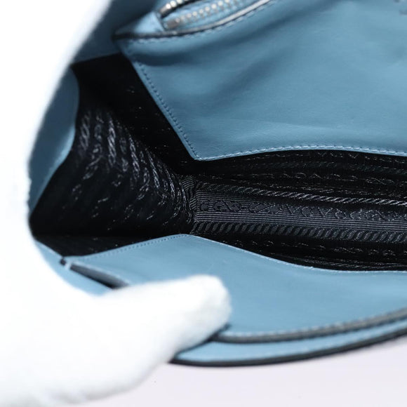 PRADA Shoulder Bag Leather Light Blue Silver Auth 118618