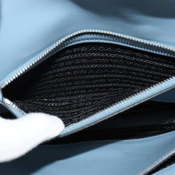 PRADA Schultertasche Leder Hellblau Silber Auth 118618