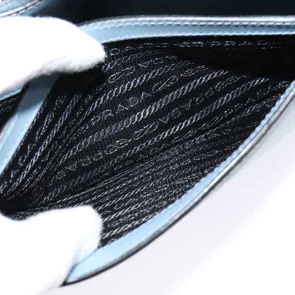 PRADA Shoulder Bag Leather Light Blue Silver Auth 118618