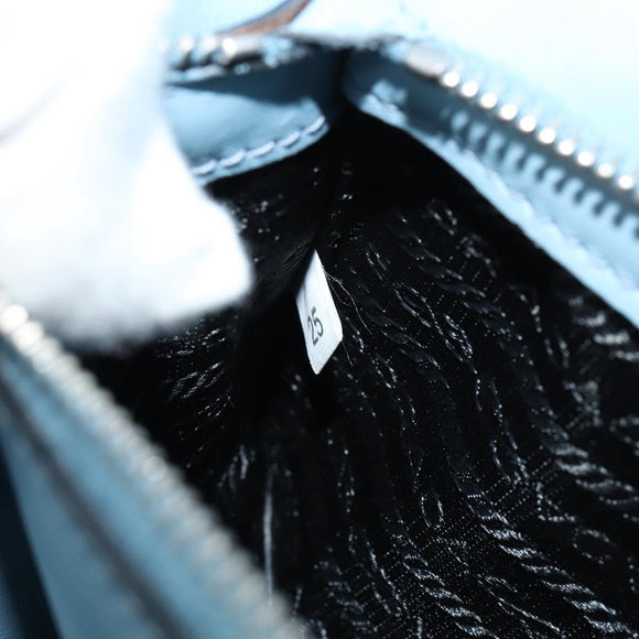 PRADA Shoulder Bag Leather Light Blue Silver Auth 118618