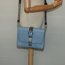 PRADA Schultertasche Leder Hellblau Silber Auth 118618-24