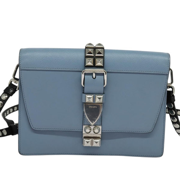 PRADA Schultertasche Leder Hellblau Silber Auth 118618