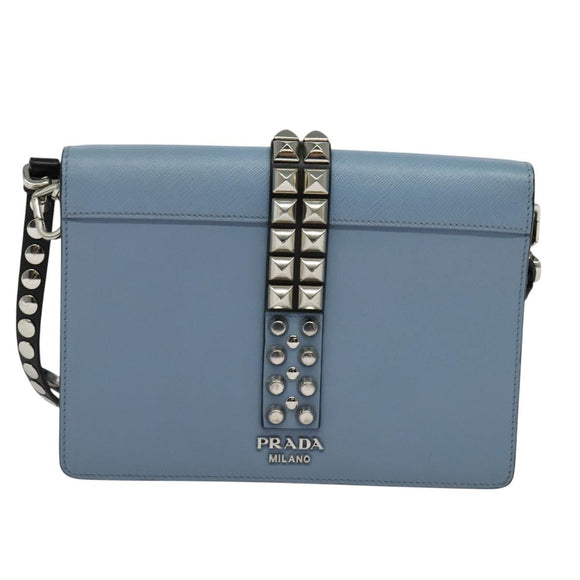 PRADA Schultertasche Leder Hellblau Silber Auth 118618