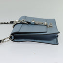 PRADA Schultertasche Leder Hellblau Silber Auth 118618-3