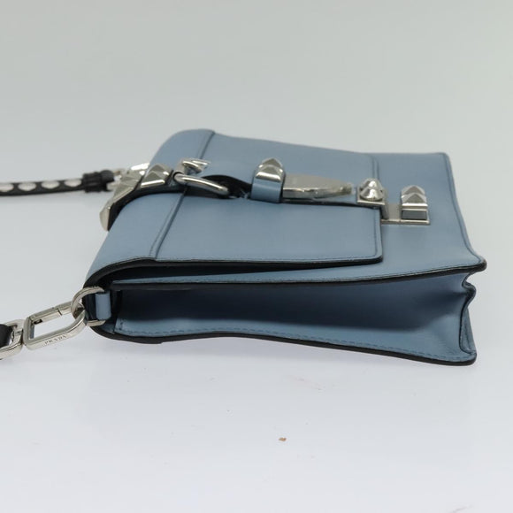 PRADA Schultertasche Leder Hellblau Silber Auth 118618