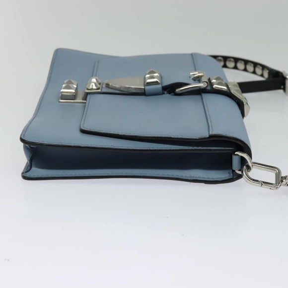 PRADA Schultertasche Leder Hellblau Silber Auth 118618