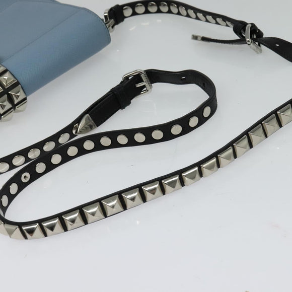PRADA Schultertasche Leder Hellblau Silber Auth 118618